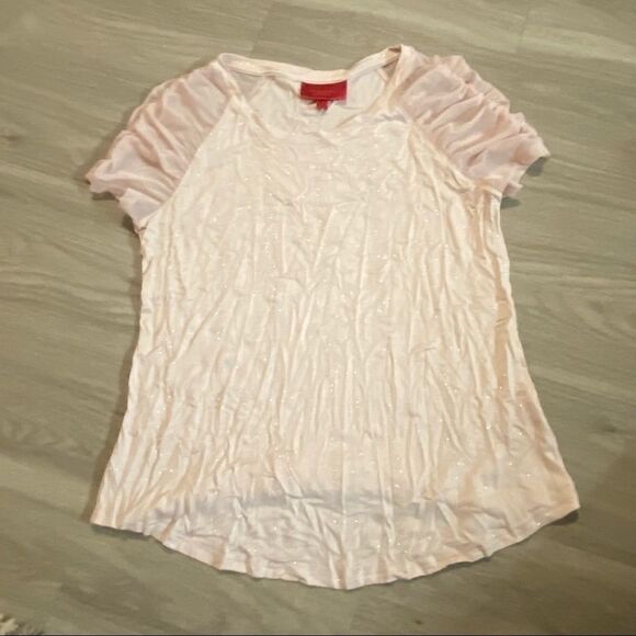Jennifer Lopez pink sparkle short sleeve blouse - Picture 1 of 7